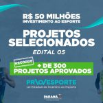 Estado divulga os 302 projetos selecionados para receber R$ 50 milhões do Proesporte